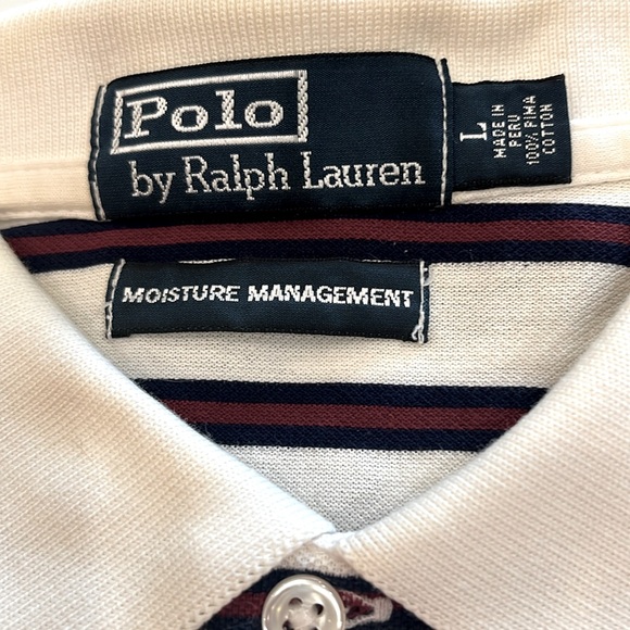 Ralph Lauren White and Black Polo Shirt Classic Stripes Moisture Management Sz.L - Picture 4 of 10